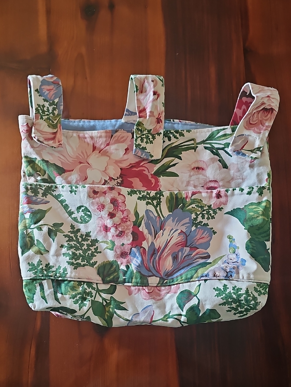 Floral Canvas Clothespin Bag in Soft Pink, Green & Blue